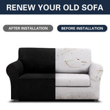 2025 New Stretch Loveseat Sofa Slipcovers Couch Cover for 2 Cushion Furniture Protector Sofa Covers with Elastic Bottom Jacquard Fabric Small Checks for Pets, Kids - Black Cupuamon