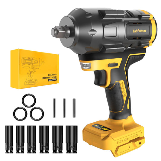 Labfintom Cordless Impact Wrench for De-Walt 20V Battery, 1/2" High Torque Impact Gun, 900Ft-lbs(1200N.m) Brushless Power Impact Driver with 4-Mode Speed, LED Work Light (Battery NOT included - WoodArtSupply