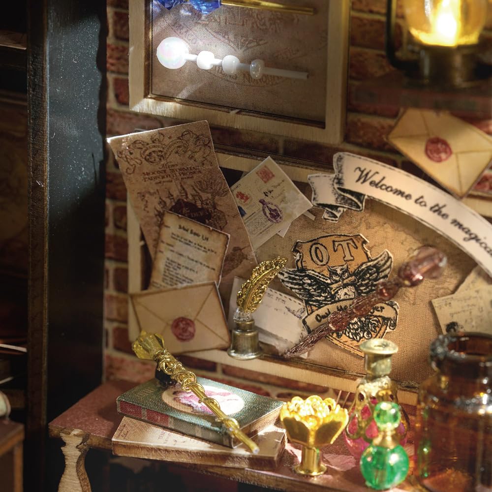 Lannso DIY Dollhouse Miniature Kit, Doll House Kit with Dust Proof Cover, Magic Wand Shop, Mini Handmade Wooden Dollhouse Toys for Adult Gift(F32) Lannso