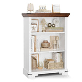 HOTLUU 3-Tier Farmhouse Bookshelf, Book Shelf with Open Storage & One Adjustable Shelf, 9.8" D x 26" W x 38" H, Wooden Bookshelf for Study Room, Living Room, Kitchen, Bedroom (White) HOTLUU