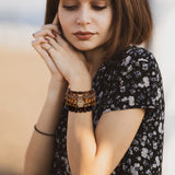 Bohemian Wood Beaded Bracelets for Women Natural Stone Boho Stretch Wooden Bracelet Set Religious Charm Multilayered Bead Strand Elastic Stackable Bracelets Handmade Jewelry Gifts for Men and Women IDEAJOY