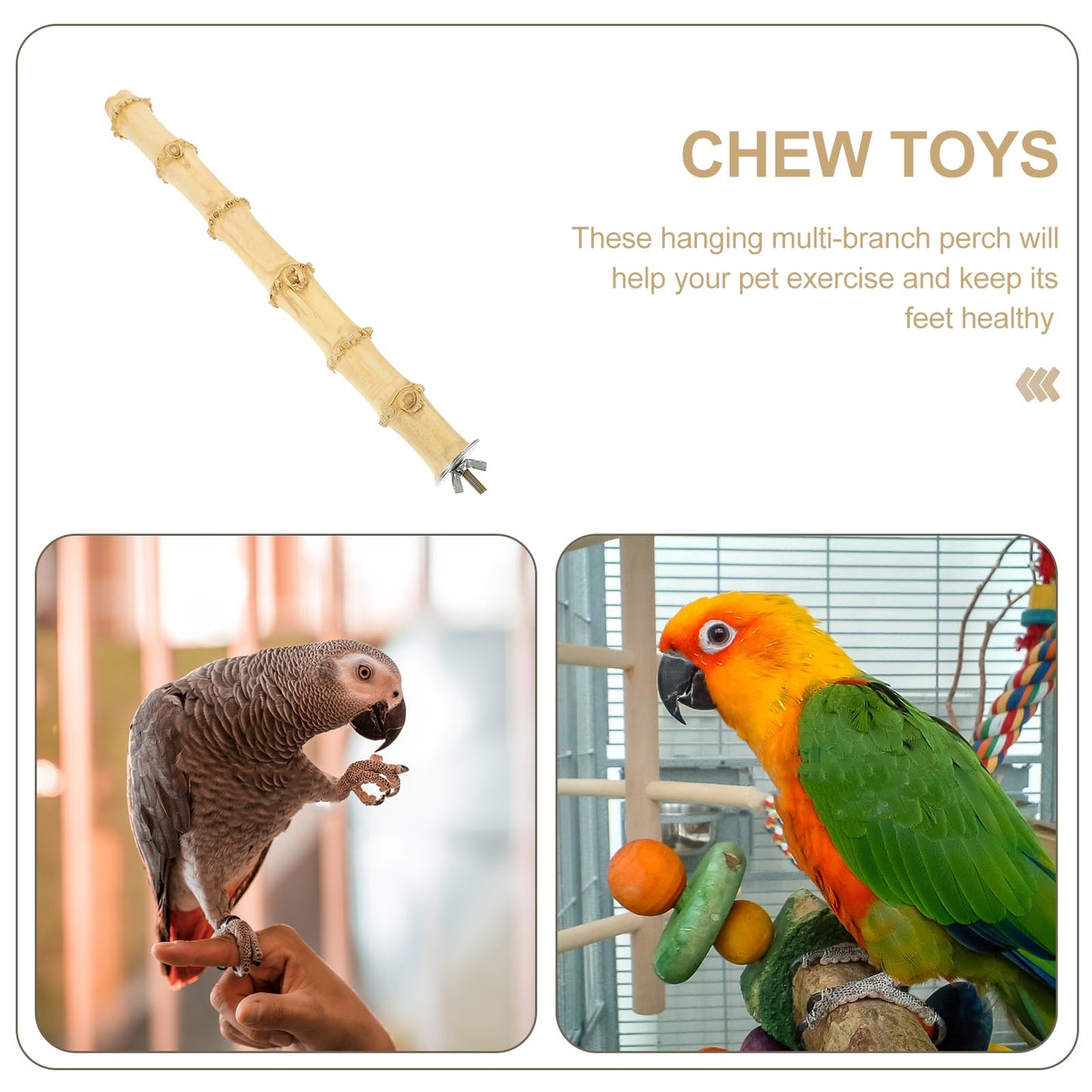 LOGOFUN Parrot Wooden Chewing Toys Bamboo Standing Stick Bird Perch Stick Toy (30cm)