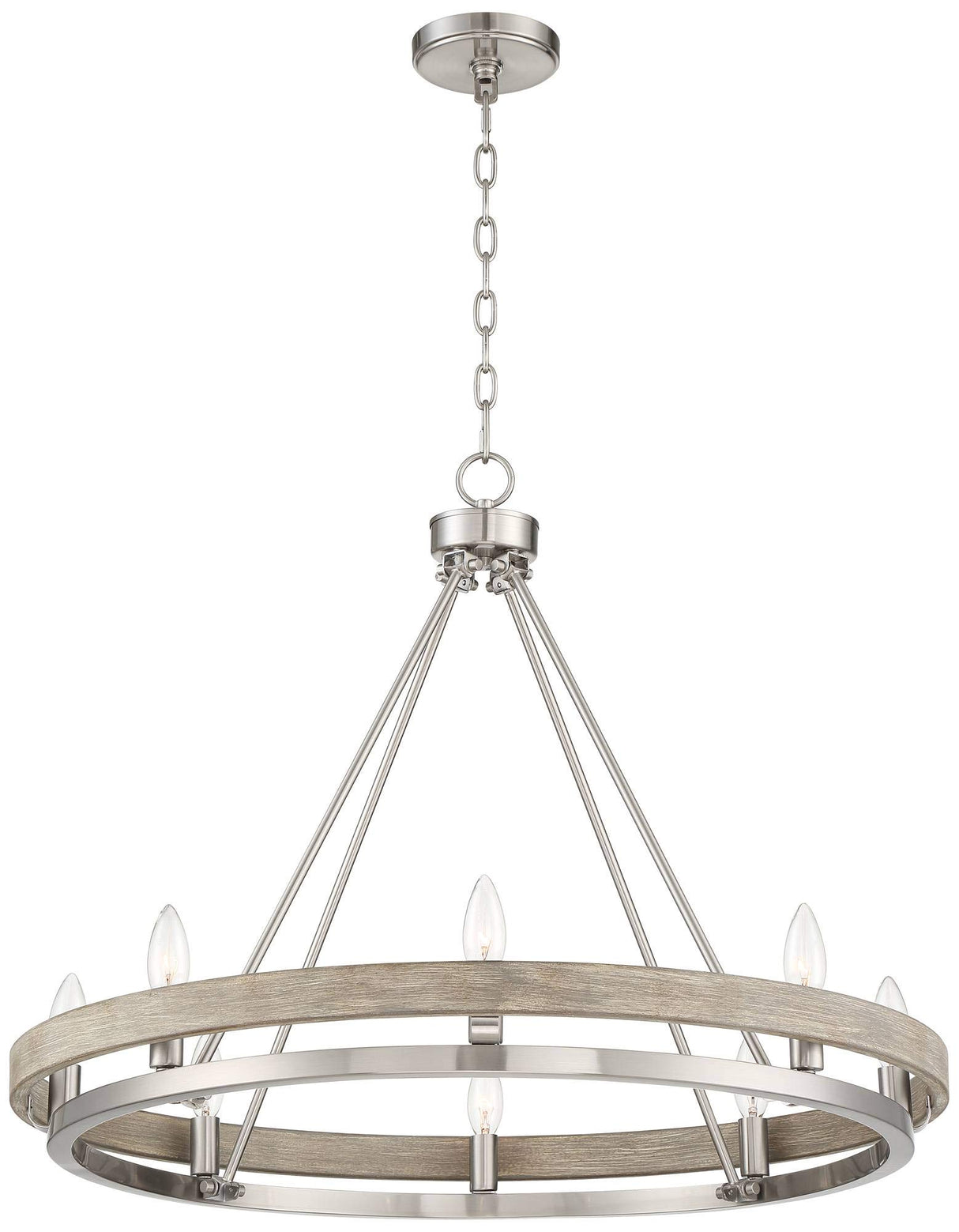Possini Euro Design Lora Brushed Nickel Graywood Wagon Wheel Chandelier Lighting 29 1/4" Wide Farmhouse Rustic 8-Light Fixture for Dining Room Living House Home Kitchen Island Entryway Bedroom Possini Euro Design