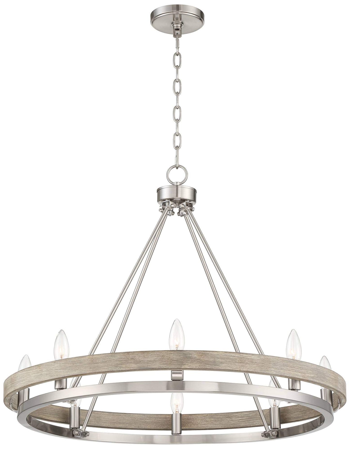 Possini Euro Design Lora Brushed Nickel Graywood Wagon Wheel Chandelier Lighting 29 1/4" Wide Farmhouse Rustic 8-Light Fixture for Dining Room Living House Home Kitchen Island Entryway Bedroom