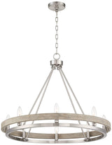 Possini Euro Design Lora Brushed Nickel Graywood Wagon Wheel Chandelier Lighting 29 1/4" Wide Farmhouse Rustic 8-Light Fixture for Dining Room Living House Home Kitchen Island Entryway Bedroom Possini Euro Design