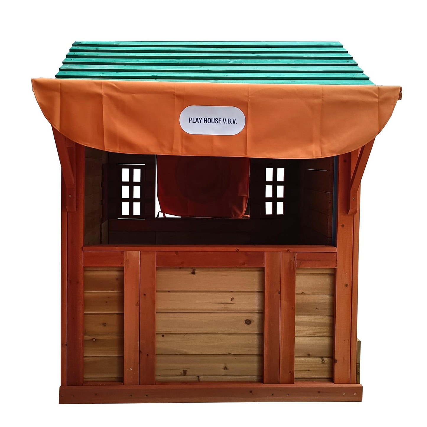 Wooden Outdoor Playhouse, 4-in-1 Game House for Kids Garden Playhouse with Different Games on Every Surface,Solid Wood,61.4" Lx45.98 Wx64.17 H