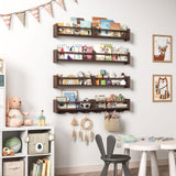 ECOOCE 34Inch Nursery Bookshelves,Set of 4,Wall Floating Shelf Kids Coat Rack with 6Hooks,Hanging Book Shelf for Baby Nursery Room Décor (Dark Brown, 34) ECOOCE
