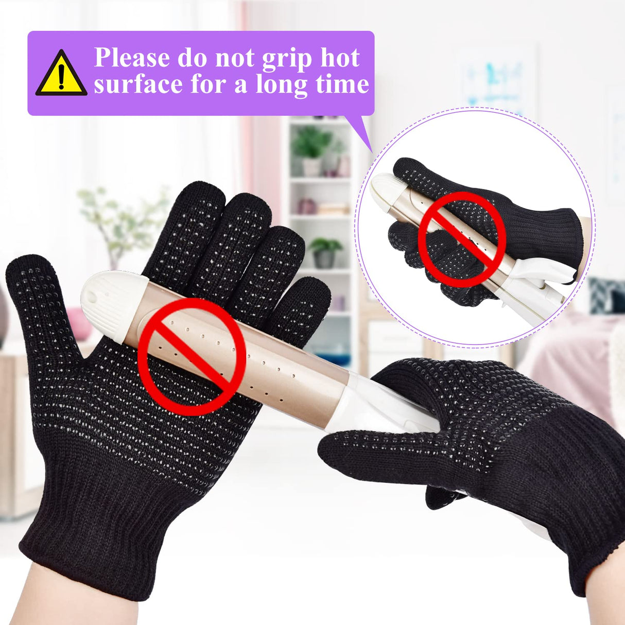 Sopito Heat Resistant Gloves with Silicone Bumps, Professional Heat Gloves for Hair Styling Curling Iron Wand Flat Iron, Black Sopito