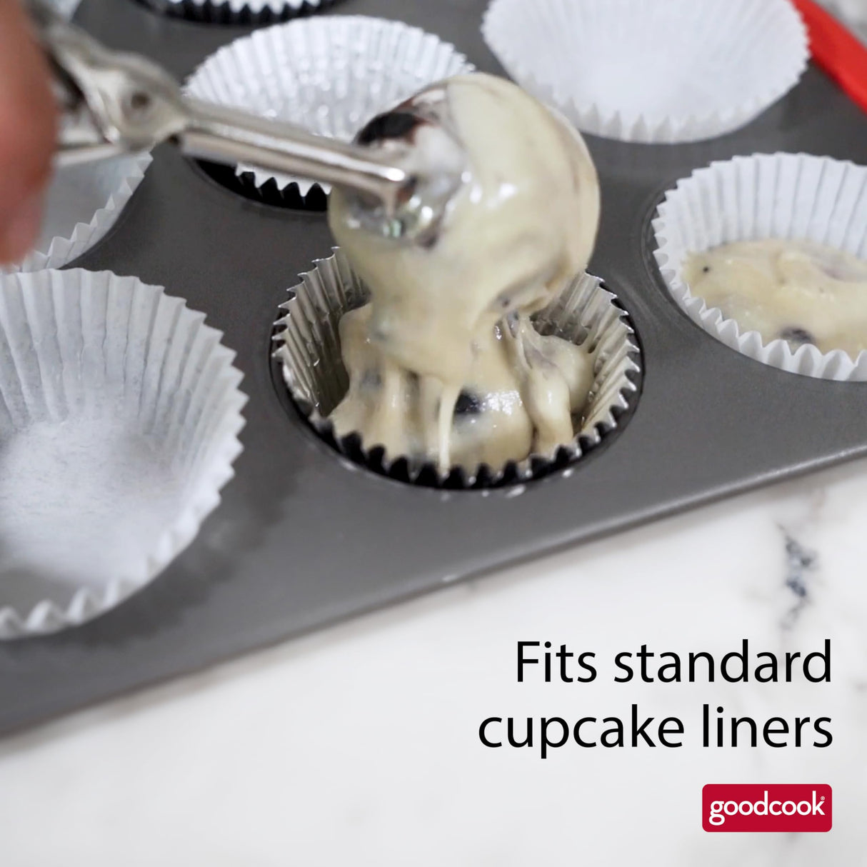 GoodCook MegaGrip 12-Cup Nonstick Steel Cupcake and Muffin Pan with Silicone Grip Handles, Gray GoodCook