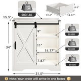 HEYNEMO Farmhouse Coffee Bar Cabinet with Sliding Barn Door, 32" H Accent Cabinet with 2 Drawers and Removable Partitions, Wooden Rustic Buffet Sideboard Storage Cabinet for Living Room, White HEYNEMO