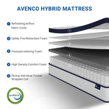 Avenco King Mattress, Hybrid King Size Mattress in a Box, 12 Inch King Size Mattresses with Comfort Foam and Pocket Coils for Pressure Relief Motion Isolation Avenco