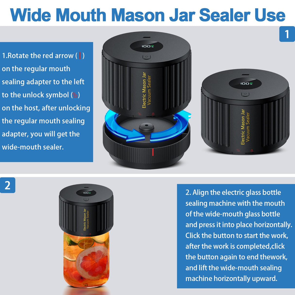 LOVE MOMENT Electric Mason Jar Vacuum Sealer Kit for Wide Mouth and Regular Mouth Mason Jars LOVE MOMENT