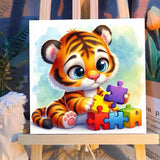 Reivworl Tiger Paint by Numbers Kit for Kids, Tiger Paint by Number with Frame and Easel, Paint by Number Kids Age 5-8-12 for Gifts and Decor (8X8 Inch) Reivworl