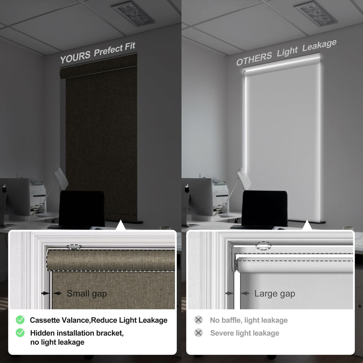 Boolegon Blackout Roller Shades for Windows,Cordless,Linen Fabric,Roller Blinds,Thermal Insulated Fabric UV Protection,Window Shades for Home,Office,Bedroom,Door,Blackout-Brown,Custom Size Boolegon