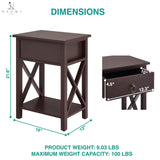 Naomi Home Eily Small Night Stand, Bedside Table with Drawers and Shelf, Sleek Bedroom Nightstand with X-Design for Small Spaces, Offices, Living Rooms - Espresso Naomi Home
