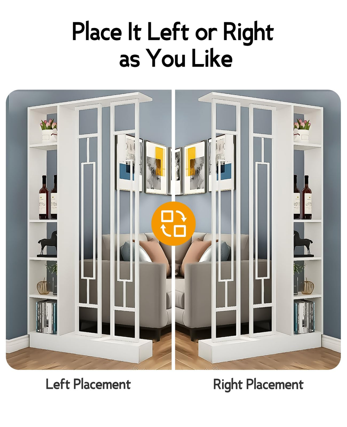 Kavie Wall Room Divider Bookshelf, Modern Wood Bookcase with Translucent Screens Storage Cabinet for Stylish Home Office Decor Display (White,31.5" L x 9.5" W x 79.5" H) Kavie