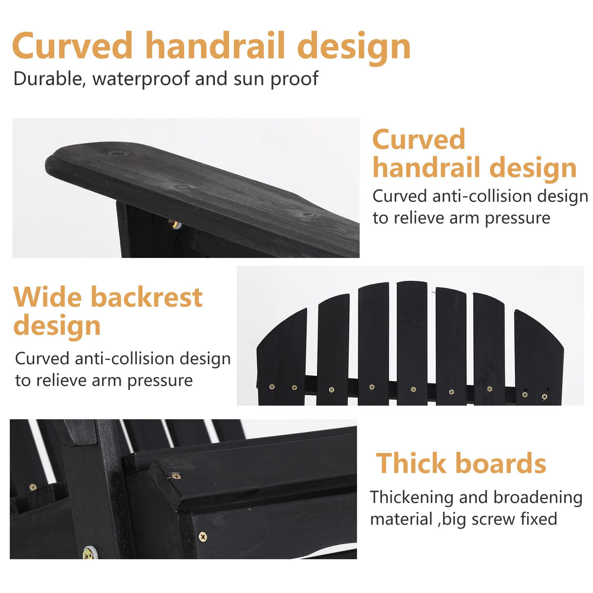 PayLessHere Outdoor Lounger Chairs Set of 2 All Weather Fire Pit Chairs Wooden Adirondack Chairs with Easy Assemble for Patio Garden Lawn Beach Fire Pit, Black PayLessHere