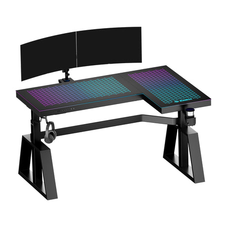 EUREKA ERGONOMIC Standing Desk,Gaming Table,Glass RGB Desks, Height Adjustable Computer 60 Inch L Shaped Corner Desk Music Studio Desk Workstation w Type-C Port,Cup Headset Holder,APP Control,Right EUREKA ERGONOMIC