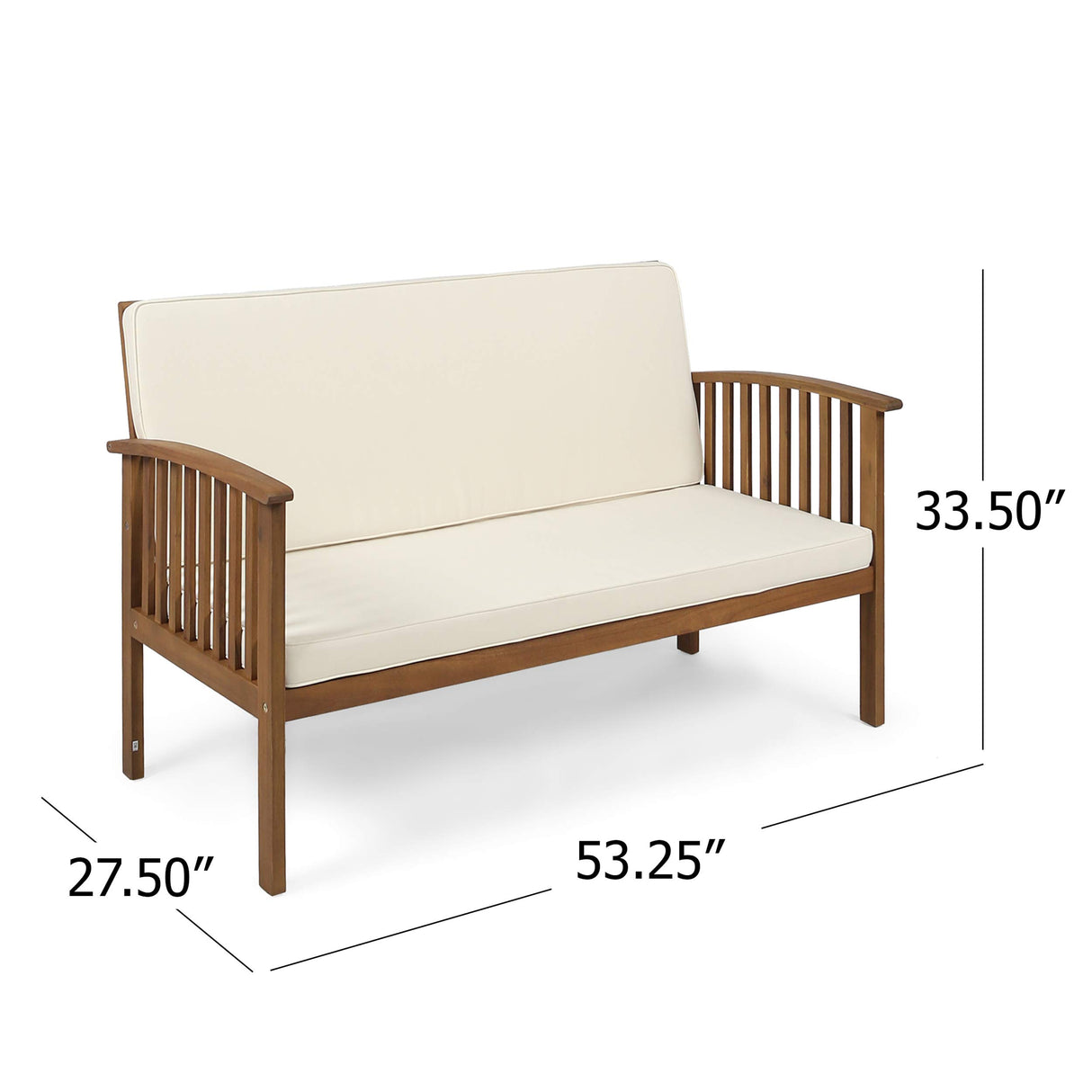Christopher Knight Home Grace Outdoor Acacia Wood Loveseat, Brown Patina Finish and Cream Christopher Knight Home
