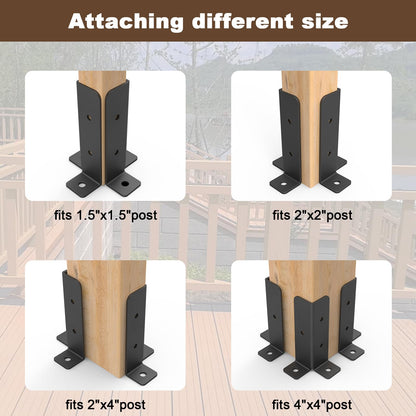 4 pcs Adjustable Deck Post Anchor Base Brackets Fit 1.5x1.5,2x2,2x4,4x4 Post,Wood Fence Pergola Post Base Brackets Kit,Heavy Duty Half Column Black Post Brackets Support Base Brackets for Dec - WoodArtSupply