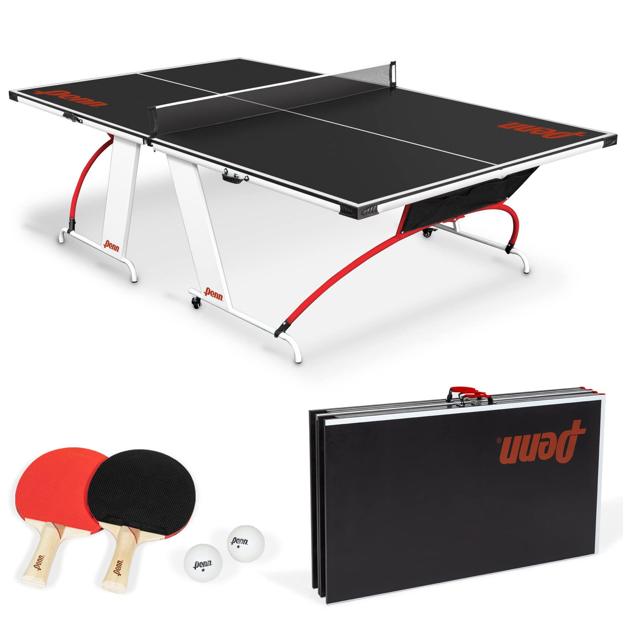 Penn Easy Setup Full Size Table Tennis Table – 100% Preassembled – Sets up in Under 5 Minutes – Play Anywhere – Compact Storage – Ping Pong Table with 2 Paddles and 2 Balls Penn