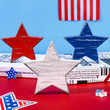 Whaline 4th of July Wooden Star Signs Patriotic Rustic Star Shape Tiered Tray Decor Red Blue White Wood Star Blocks Retro Freestanding Table Signs for Independence Day Farmhouse Home Decor, 3Pcs Whaline