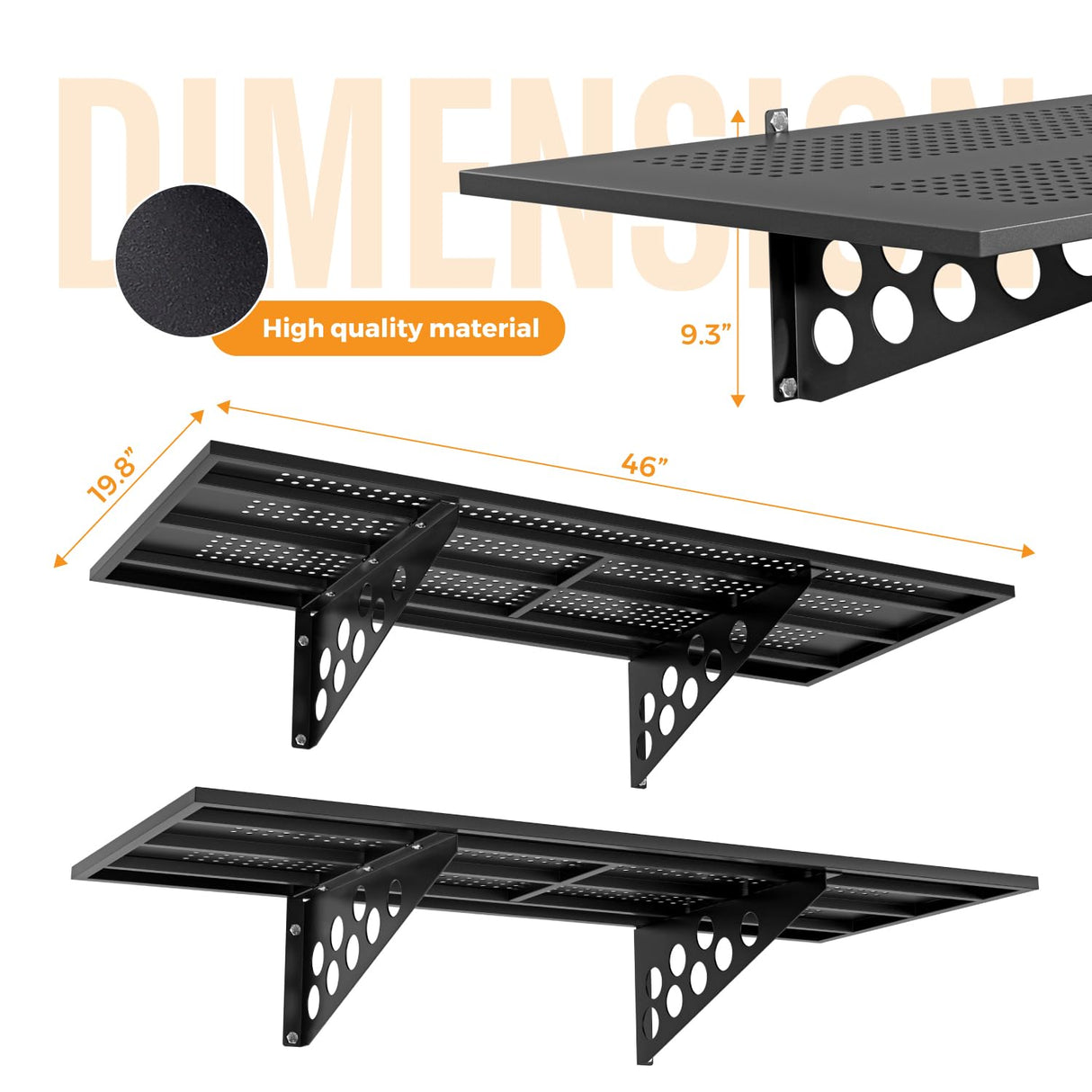 4 Pack 1,5x4ft Heavy Duty Garage Wall Shelving, Garage Shelving Wall Mounted, Storage Rack with Hooks (Black) BTRAM