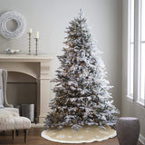 AerWo 48inch Christmas Tree Skirt with White Snowflake, Burlap Tree Skirt with Fur Sides Farmhouse Christmas Tree Skirts for Xmas Decor Festive Holiday Decorations Indoor Outdoor AerWo