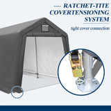 COVERONICS 7' x 12' Outdoor Storage Shed - Heavy Duty Portable Shelter Carport with Ventilation Windows and Roll-up Doors, Storage Shelter Tent for Motorcycle, Bike, Lawnmower and Garden Tools, Grey COVERONICS