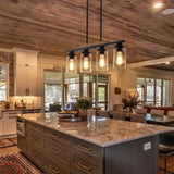 Dining Room Light Fixture Over Table,Farmhouse 4-Light Kitchen Island Lighting,Modern Wood Chandeliers for Dining Room with Adjustable Height,Industrial Black Kitchen Pendant Hanging Lights Yusist