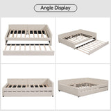 KT Rolster Queen Size Daybed with Storage and USB, Modern Cloud Bed Frame with Twin Size Trundle, Linen Upholstered Platform Bed, Queen Corner Daybed for Bedroom, No Box Spring Required, Beige KT Rolster