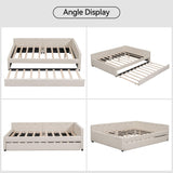 KT Rolster Full Size Daybed with Storage and USB, Modern Cloud Bed Frame with Twin Size Trundle, Linen Upholstered Platform Bed, Full Corner Daybed for Living Room, No Box Spring Required, Beige KT Rolster