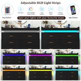 Hlivelood 8 Drawer Dresser with LED Light and Charging Station, Modern Chest of Drawers for Closet, Wide Drawer Organizer Cabinet for Bedroom, Living Room, Entryway, Hallway(Black) Hlivelood