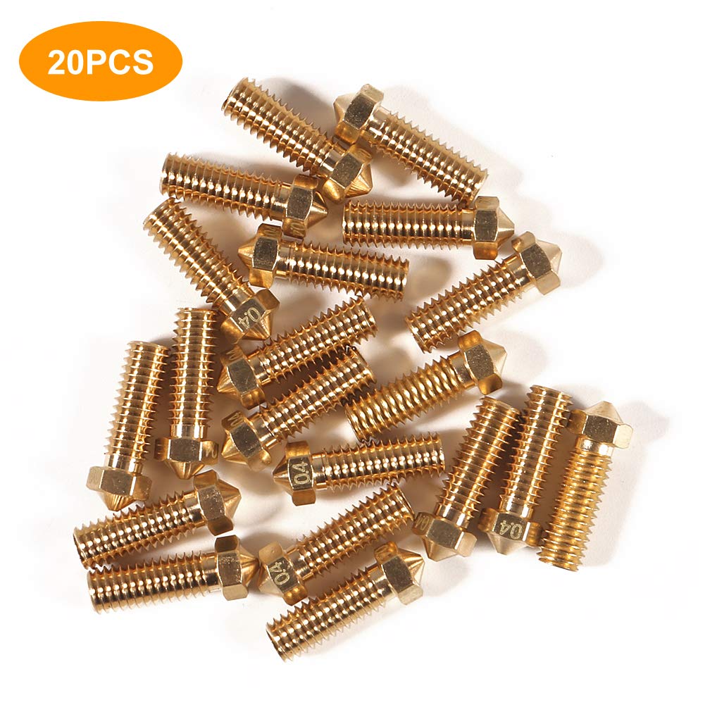 20PCS 3D Brass Volcano Nozzle M6 Thread Nozzles 0.4mm M6 Printed Head for 1.75mm Filament 3D Printer Parts Volcano Heater Block J-Head Hotend Extruder - WoodArtSupply