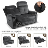 PALLOME Loveseat Recliner, Velvet Reclining Sofa, 54'' Double Recliner Loveseat with Heat and Massage, RV Theater Seating, Manual Recliner Chair for Living Room (Velvet, Grey) PALLOME