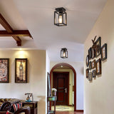 Mayful Flush Mount Ceiling Light Fixture with Clear Glass Shade, Farmhouse Black Metal Frame Light Fixture for Kitchen Island Entryway Porch Foyer Dining Room, E26 Ceramic Base Mayful