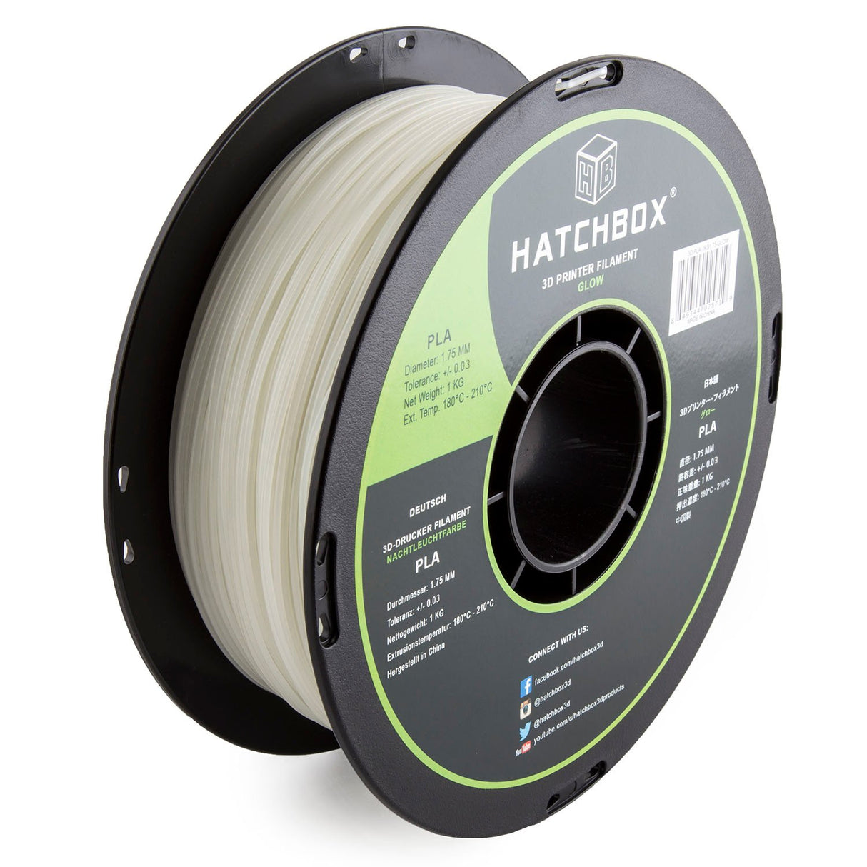 HATCHBOX PLA 3D Printer Filament, Dimensional Accuracy +/- 0.03 mm, 1 kg Spool, 1.75 mm, Glow in The Dark HATCHBOX