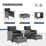 UDPATIO Wicker Patio Chairs with Ottoman Balcony Furniture 5 Pieces Patio Conversation Set with Pull Out Ottoman for Small Space UDPATIO