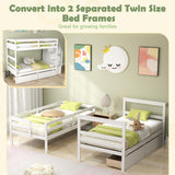 KOMFOTT Wood Twin Over Twin Bunk Bed with Storage Drawers & Stairs, Bunk Beds with Bookcase & Safety Guardrail, Solid Wood Slatted Bunk Bed for Kids Teens Adults, No Box Spring Needed (White) KOMFOTT