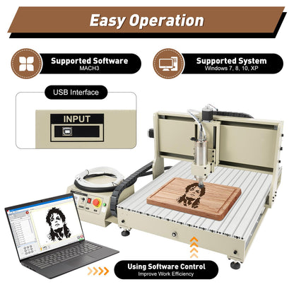 USB 4 Axis CNC 6090 Router Kit MACH3 Control +2.2KW CNC Router Small Wood Metal Engraving Milling Machine,3D Milling Engraving Machine with Controller for Wood Relief, Three-dimensional Carvi - WoodArtSupply