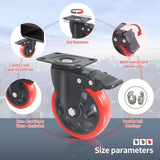 5 Inch Caster Wheels with Brake, Casters Set of 4 Heavy Duty 2000LBS, Safety Dual Locking Industrial Casters, Polyurethane Foam No Noise Wheels for Cart, Workbench(Two Hardware Kits Provided) Ashxakv