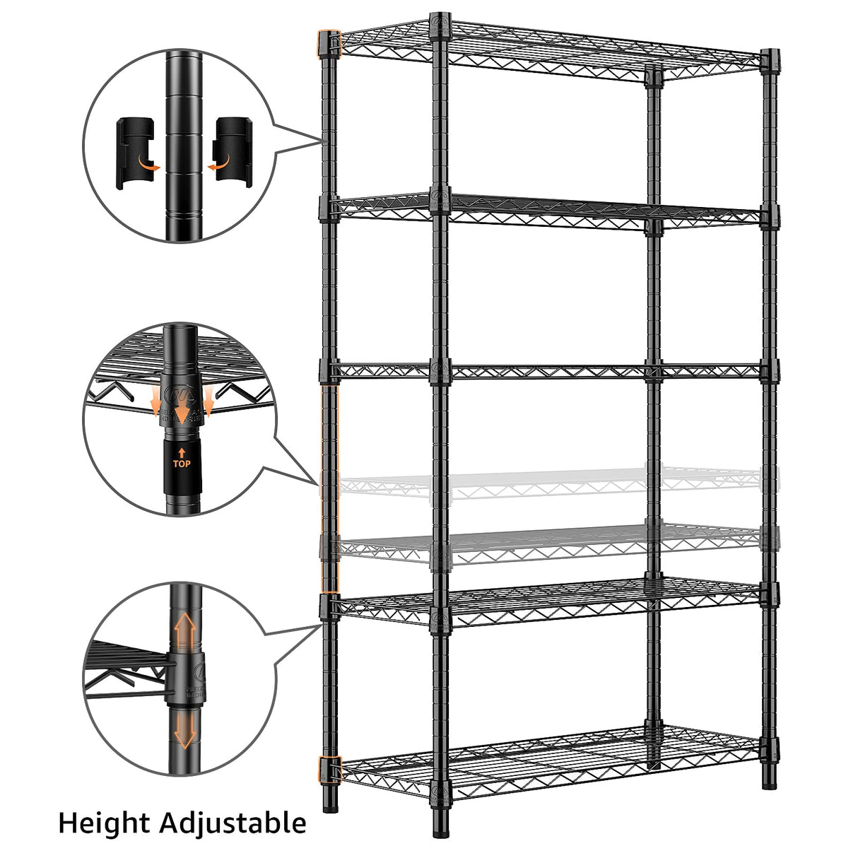 MZG 1250 lbs Storage Shelving Utility Shelving Unit 5-Tier Utility Shelving Unit Steel Organizer Wire Rack for Home,Kitchen,Office (13.7" D x 23.6" W x 62.4" H) M MZG