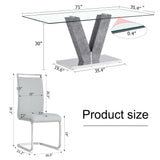 71" Glass Dining Table Set for 8, Kitchen Table and 8 PU Leather Chairs, Tempered Glass Top and MDF Base, 9-Piece Table Set Ideal for Living Room BAOPIN