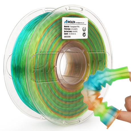 AMOLEN TPU 3D Printer Filament, Transparent Multicolor Rainbow TPU 1.75mm, Color Change Flexible Soft TPU 3D Printing Filament Supports High Speed, 1kg Spool(2.2lbs), Blue Green Orange AMOLEN