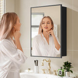 JBLCC Medicine Cabinet with Mirror (Full Assembled), 16''x22'' Aluminum Bathroom Mirror with Storage, Wall Mounted or Recessed Medicine Cabinet, Black JBLCC