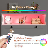 EnHomee Dresser for Bedroom, White Dresser with LED, Tall Dresser with 5 Wood Drawers, White Dresser for Bedroom, Bedroom Dressers & Chests of Drawers, Dressers for Bedroom with Metal Handles EnHomee