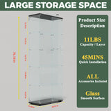 nifoti Glass Display Cabinet with LED Light Strip, 5 Shelves with 2 Doors, Curio Storage Cabinets with Lock & Caster for Living Room, Office, Floor Standing Glass Bookshelf, Quick Installation - Black nifoti