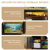 4ever2buy 55-75 Gallon Aquarium Stand with Power Outlets & LED Light, Metal Frame Fish Tank Stand with Drawer & Barn Door, Turtle Reptile Terrariums Stand with Fish Tank Accessories Storage, Dark Oak 4ever2buy