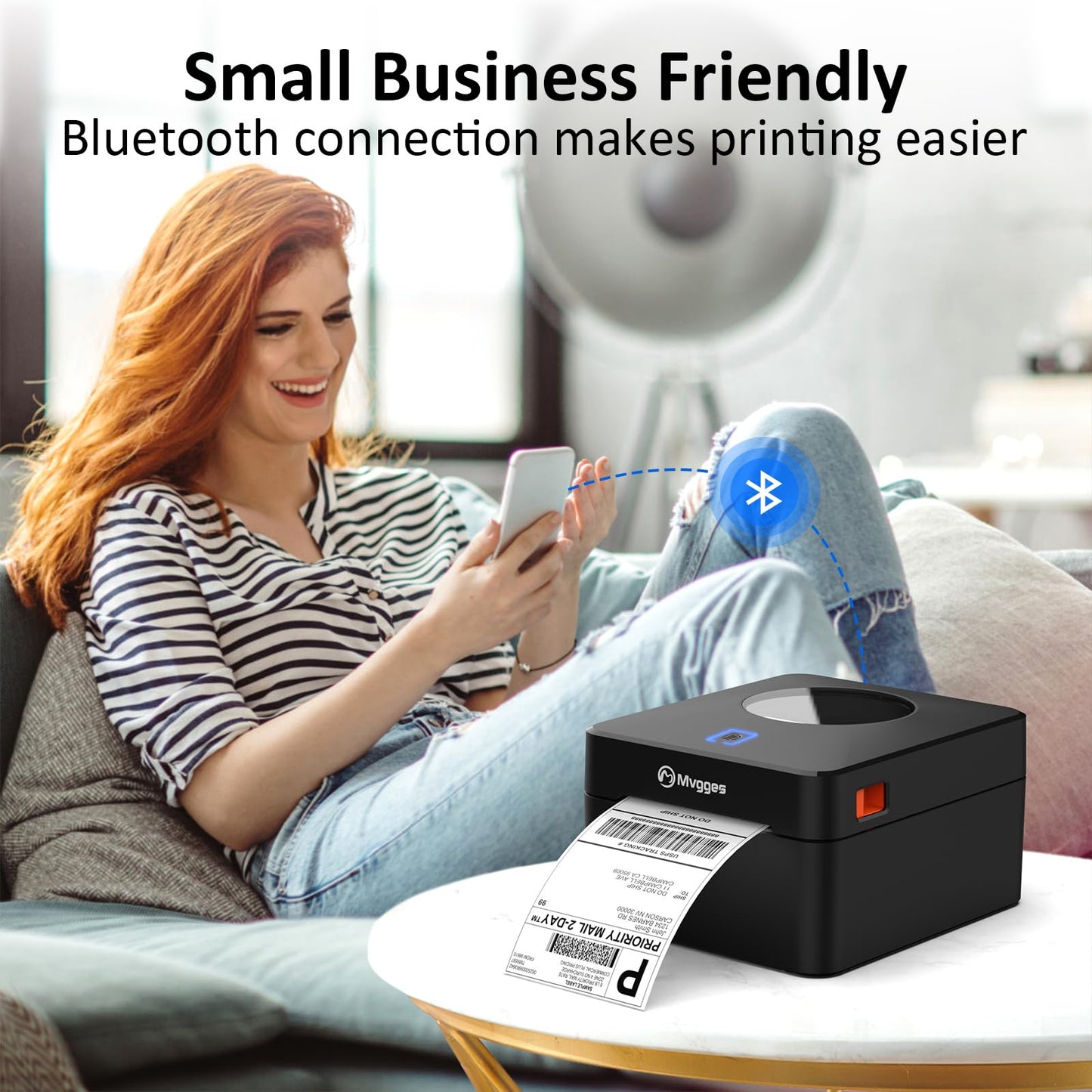 Mvgges Bluetooth Thermal Shipping Label Printer, 4X6 Label Printer for Shipping Packages Small Business, Support Windows, Mac, iOS, iPhone, Android, Used for Amazon, Ebay, Shopify, Etsy, UPS, USPS