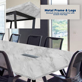 ahliss Sturdy Conference Table with Cable Management Grommets Modern Rectangle Office Meeting Table with Wood Tabletop and Metal Frame & Legs- Easy Assembly Boardroom Table (White Marble, 8 Foot) ahliss